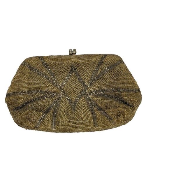 Vintage 50\'s Clutch Mini‎ Bag Micro Bag Gold Beaded Starburst Formal Wedding Bag
